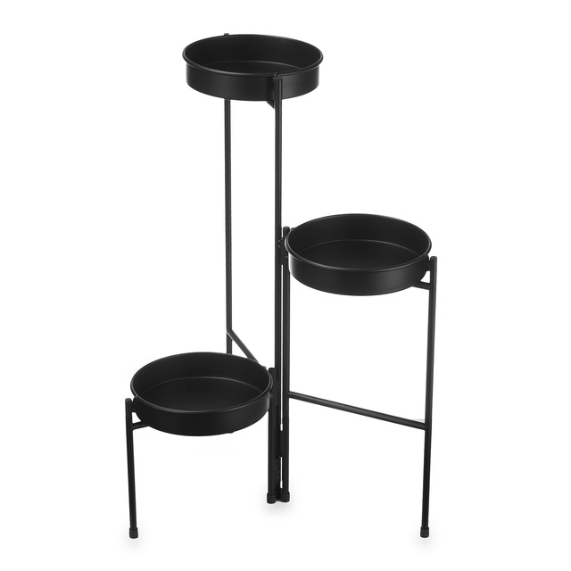 Suport de flori din metal negru pentru 3 ghivece, inaltime 61,5 cm