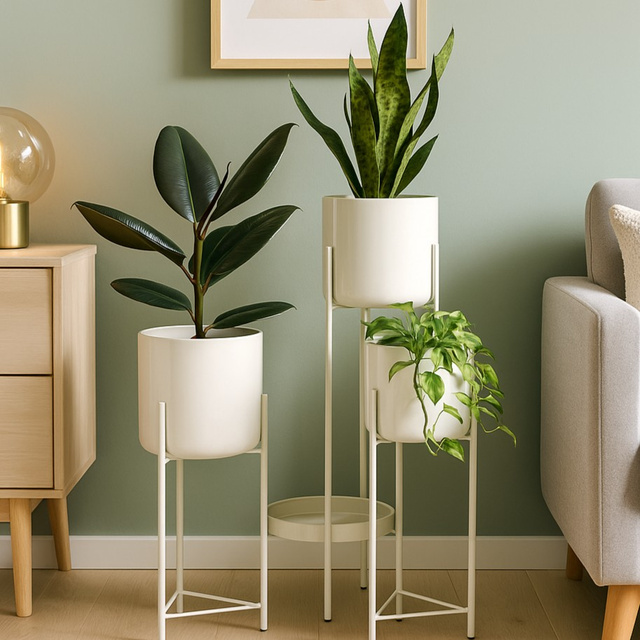 Suport de flori loft pentru 4 ghivece VIKO, din zinc, bej