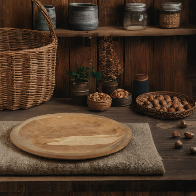 Farfurie decorativa din lemn de tec, Ø 40 cm