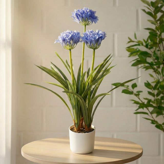 Floare artificială în ghiveci Agapant, 50 x 80 cm, albastră