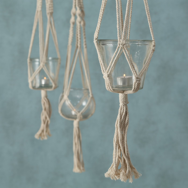 Ghiveci de flori din sticla, decor macrame MAKRAMEE, 83 cm