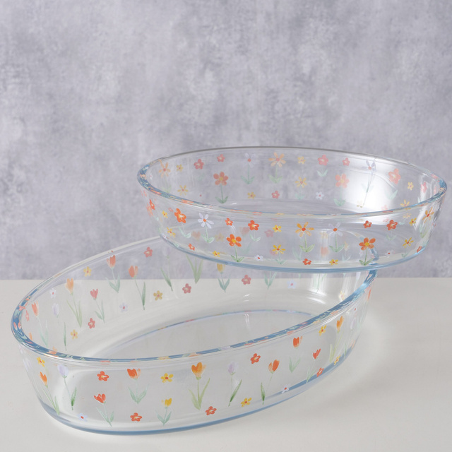 Vase rezistente la caldura din sticla Blumi, model cu flori, 2 bucati