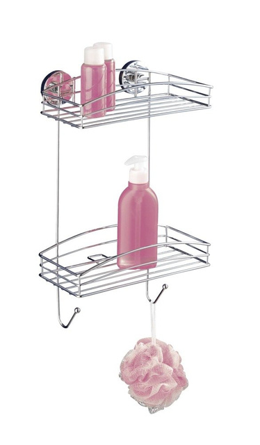 Raft baie pe doua niveluri WENKO, 2 cosuri pentru accesorii de baie, montaj Vacuum-Loc