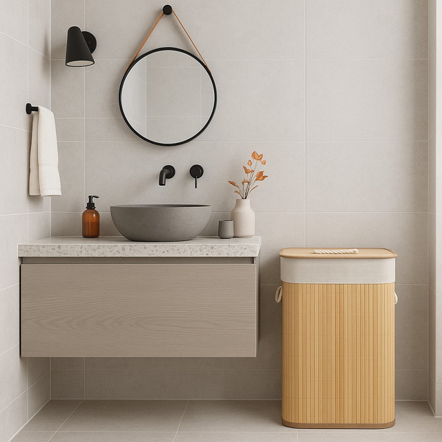 Coș de rufe din bambus cu sac detașabil, 60 l