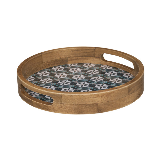 Set 2 tavi decorative, lemn de stejar si MDF, model mozaic