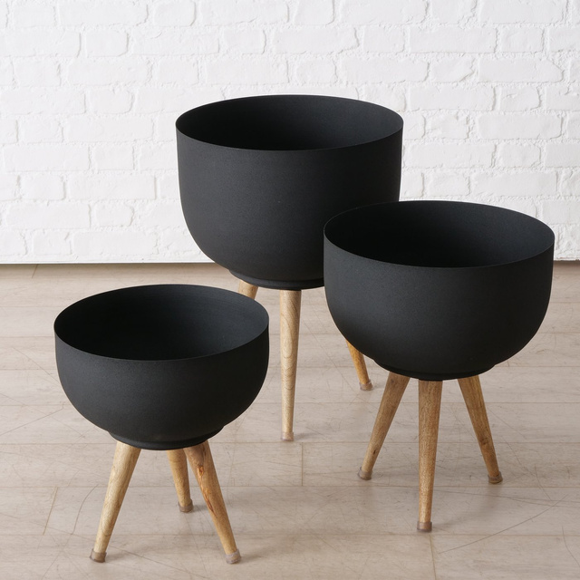 Set 3 ghivece pentru flori din metal Topco, negru