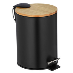 Cos de gunoi pentru baie TORTONA, capac din bambus, cu functie Easy-Close, negru, 3 L, Wenko