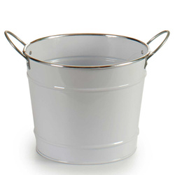 Husa ghiveci tip galeata, zinc, alb, Ø 21 cm