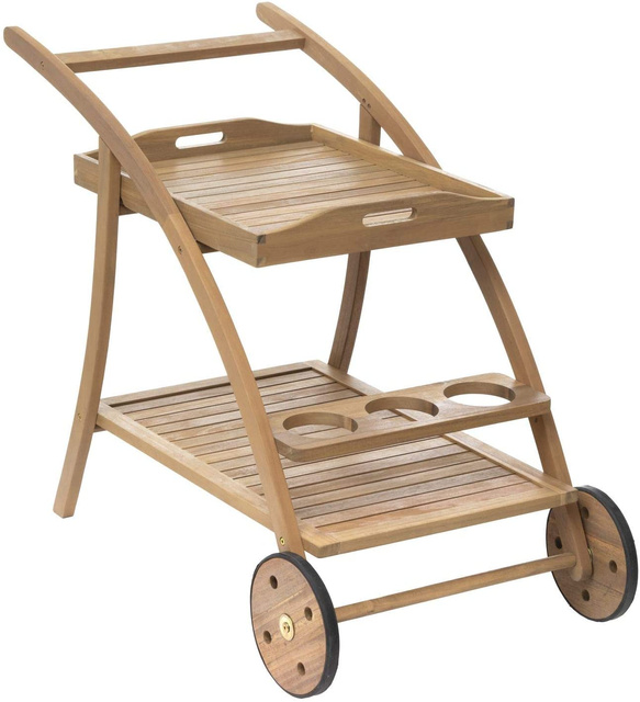 Bar de gradina cu roti TIWI cu tava detasabila, lemn de salcam