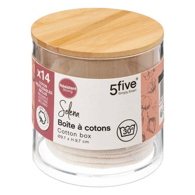 Recipient pentru dischete demachiante SELENA, cu capac din bambus