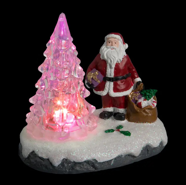 Figurina LED, Moș Crăciun cu brad