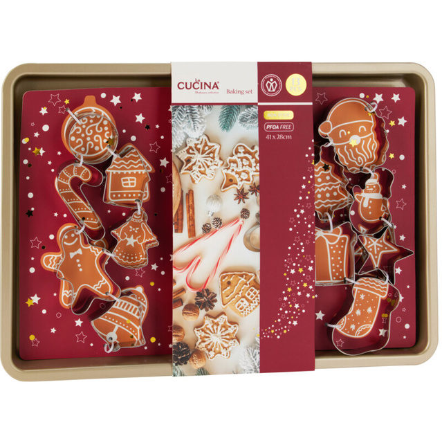 Forme pentru turtă dulce FJOLI, 13 forme de tăiat + tavă din oțel cu strat antiaderent