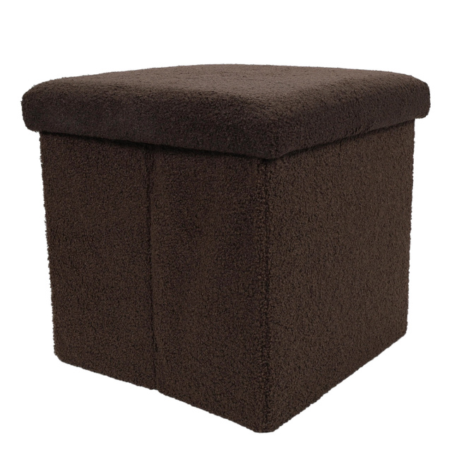 Taburet bouclé cu spațiu de depozitare BINI, 38 x 38 x 38 cm