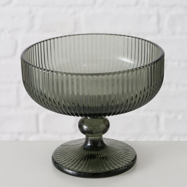 Cupa pentru  desert si  inghetata cu  nervuri, sticla  verde, 12 cm