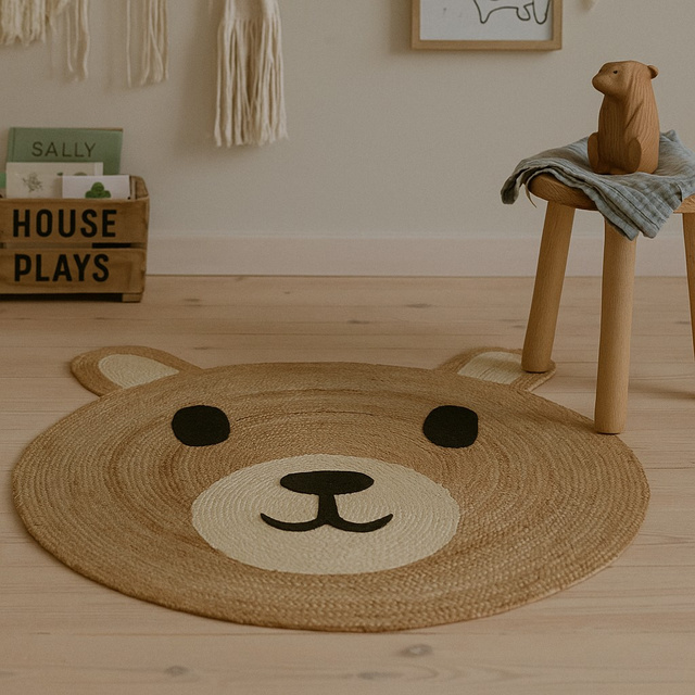 Covoraș pentru camera copiilor NIMI, urs cu urechiușe, Ø 90 cm