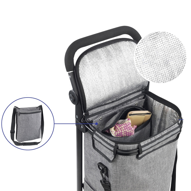 Cărucior de cumpărături cu roți, geantă termică, 38 l