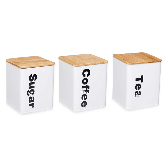 Set 3 recipiente pentru cafea și ceai, metal, alb