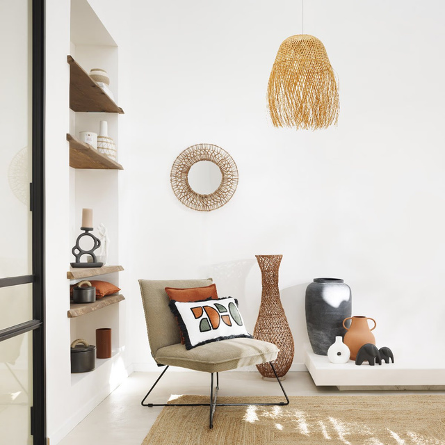 Oglinda rotunda Milou, cadru de ratan, Ø 58 cm