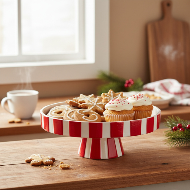 Platou ceramic pentru sărbători, roșu-alb, Ø 27 cm