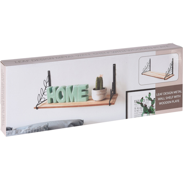 Raft decorativ de perete, cu suporturi metalice sub forma de ramuri, 38 x 16 x 12,7 cm