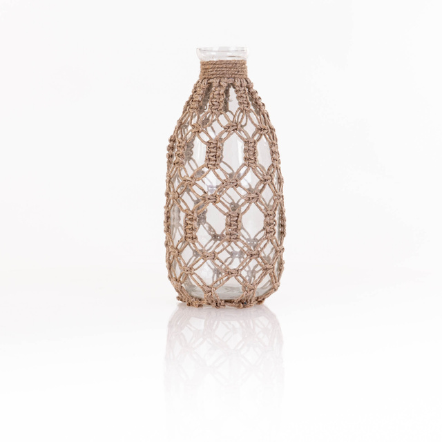 Vaza din sticla cu sfoara impletita, Ø 24 cm