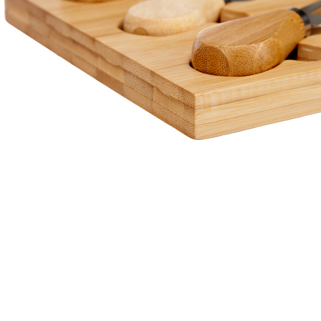 Placă de tăiat din bambus ORVA cu 3 cuțite cu mânere din bambus