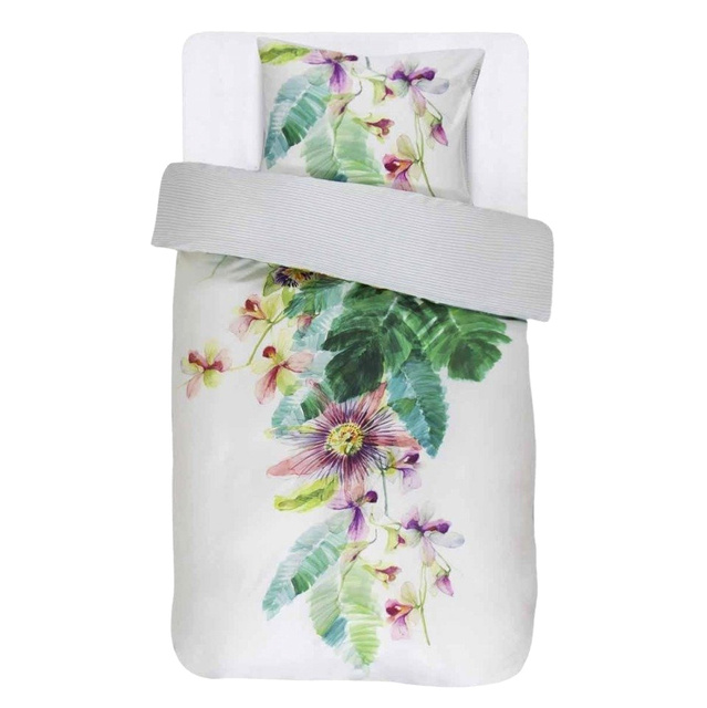 Set de lenjerie din bumbac satinat, 100% bumbac - motiv de flori exotice, 140 x 220 cm, Essenza