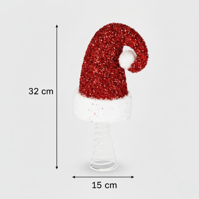 Vârf pentru brad, pălărie strălucitoare de Moș Crăciun, 32 cm