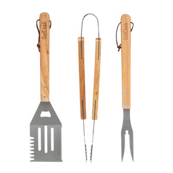 Set pentru gratar, 3 ustensile cu manere din lemn