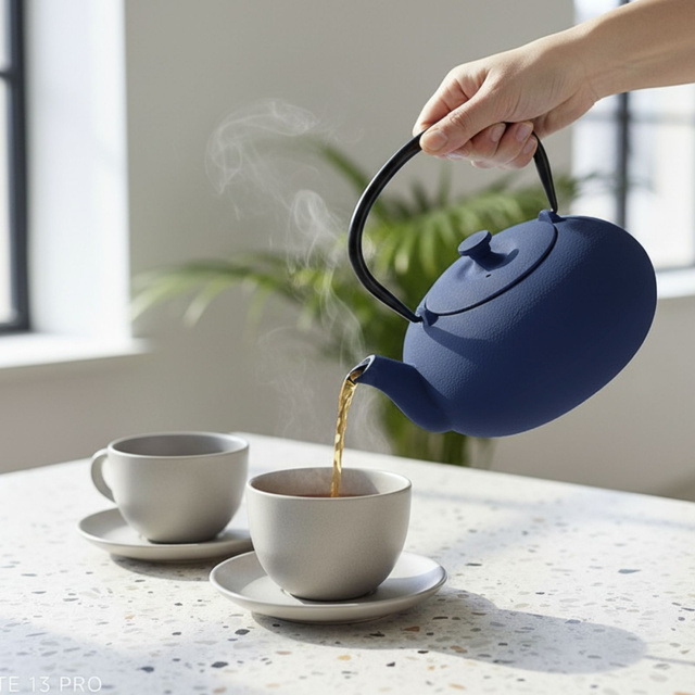 Ceainic din fontă cu infuzor NOMI, 800 ml, bleumarin