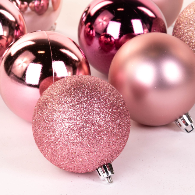 Un set de decorațiuni de Crăciun din plastic, 8 buc, roz, Ø 7 cm