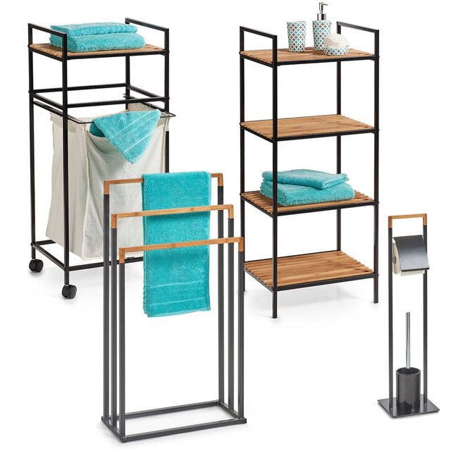 Etajera baie din bambus Zeller, 4 rafturi, Negru/Maro