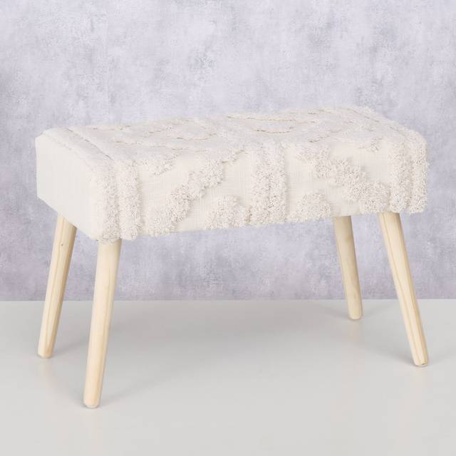 Bancă tapițată boho KADI cu picioare din lemn, 60 x 32 x 41 cm