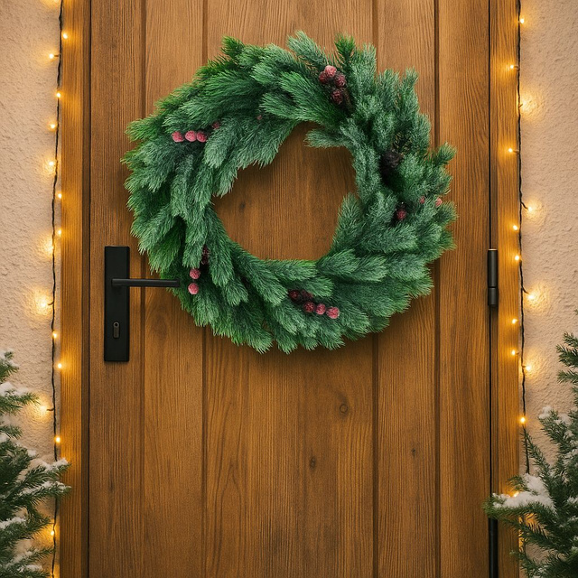 Coroana de Crăciun cu cenușă și efect de zăpadă, 42 cm