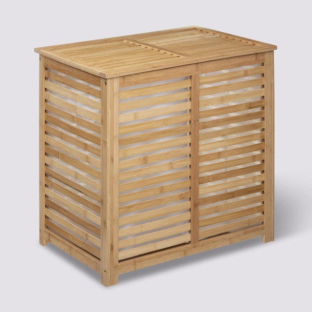 Coș de rufe dublu, cu 2 compartimente, SICELA, din bambus