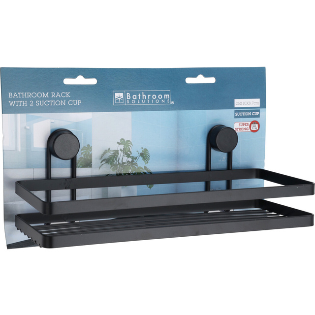 Coș de baie cu ventuze negru, 25 x 10 x 8,7 cm