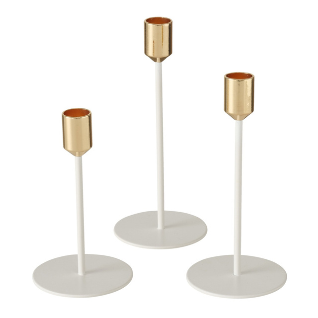 Suporturi de lumanare din metal Marko, alb si auriu, set 3 bucati
