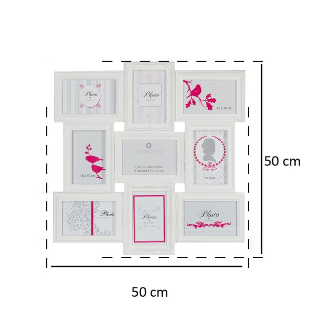 Rama foto colaj 9 fotografii, Alb, 50x50x2 cm, Atmosphera Créateur d'intérieur,