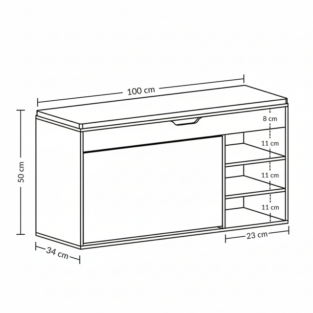 Dulap pentru pantofi cu loc de șezut și rafturi retractabile GRADIA, 100 x 34 x 50 cm