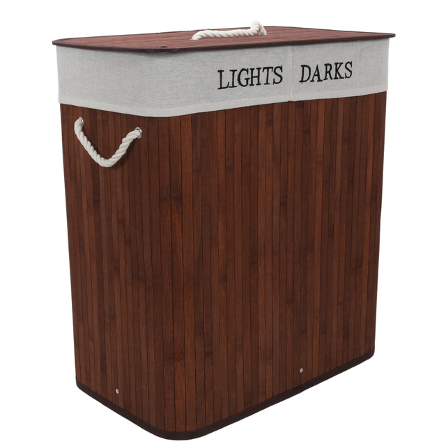 Coș de rufe cu două compartimente, cu sac detașabil, bambus, 100 l
