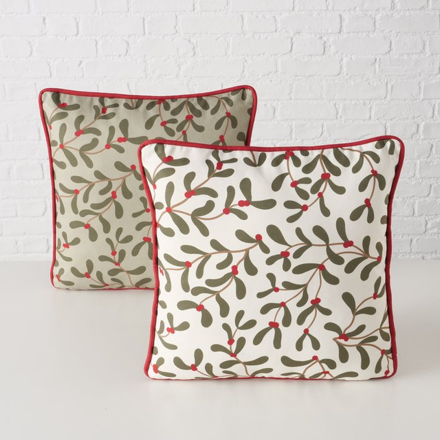 Pernă decorativă cu dantelă și model de vâsc MISTLETOE, 45 x 45 cm