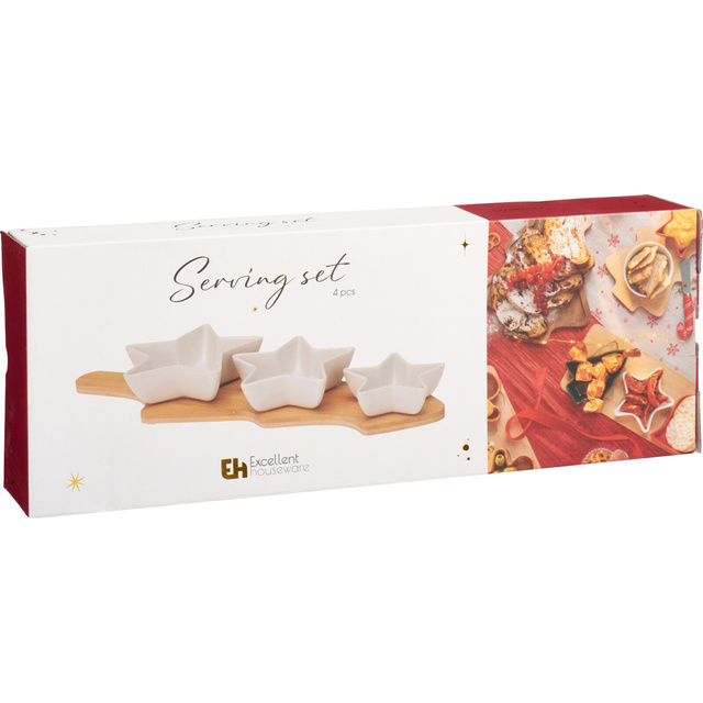 Boluri pentru servirea gustărilor GLACIERA, 3 stele și tavă din bambus