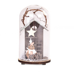 Sfera de sticlă cu ornament din lemn, 11 cm