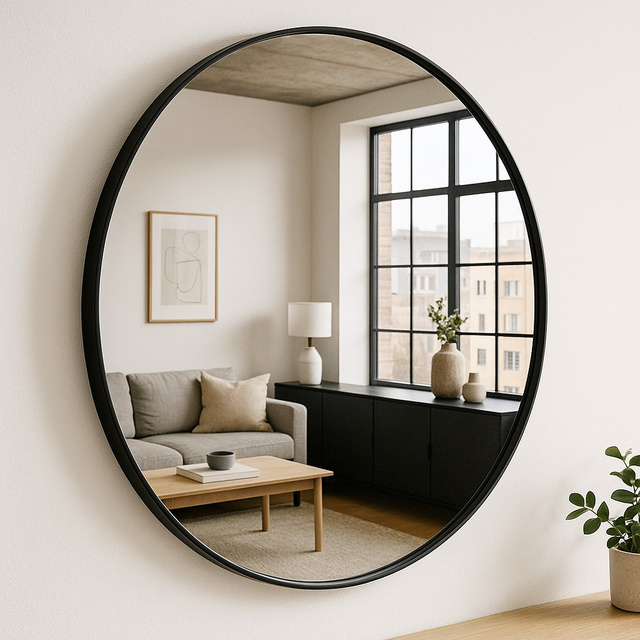 Oglindă rotundă NOOR, ramă metalică, culoare neagră, Ø 80 cm