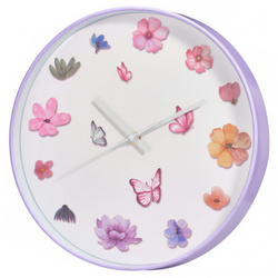 Ceas de perete cu motiv floral, Ø 30 cm, violet