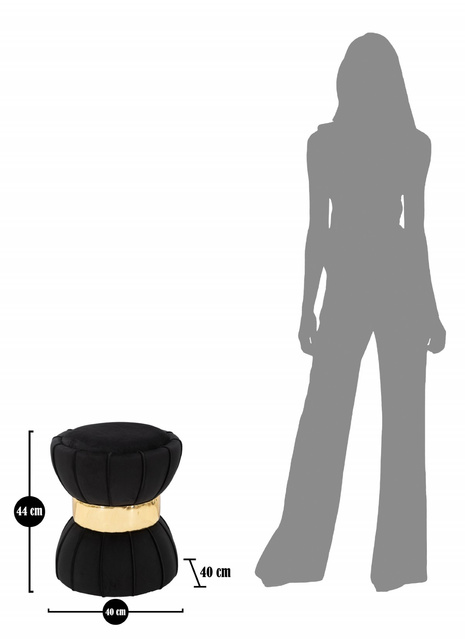 Taburet din velur cu detaliu auriu, 40 cm, gri