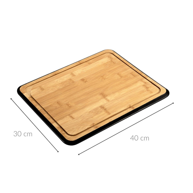 Blat de taiat din bambus cu margine neagra si canelura