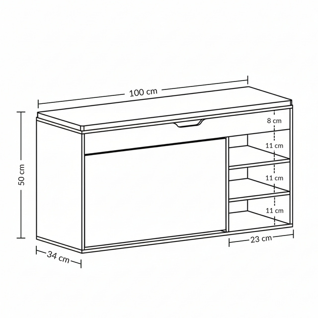Dulap pentru pantofi cu loc de șezut și rafturi retractabile GRADIA, 100 x 34 x 50 cm