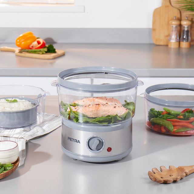 Aparat de gătit cu aburi cu 3 niveluri PETRA, 500 W, 7,5 l