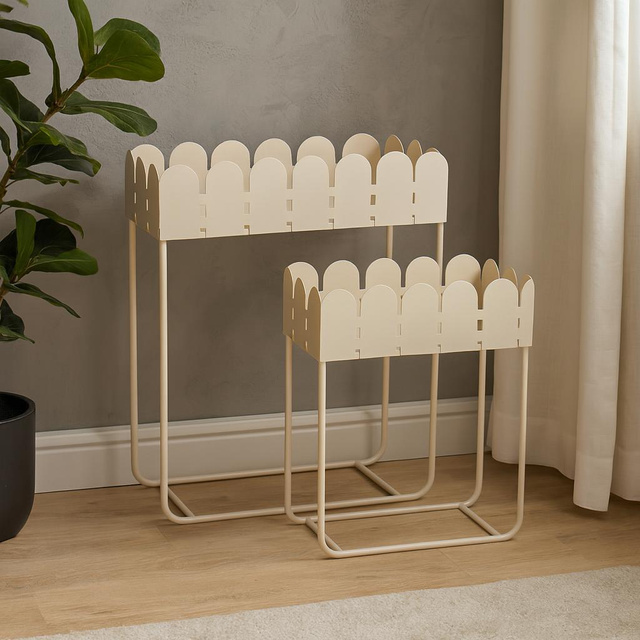 Set de 2 suporturi metalice pentru flori, cu margine ondulată SENSE, bej